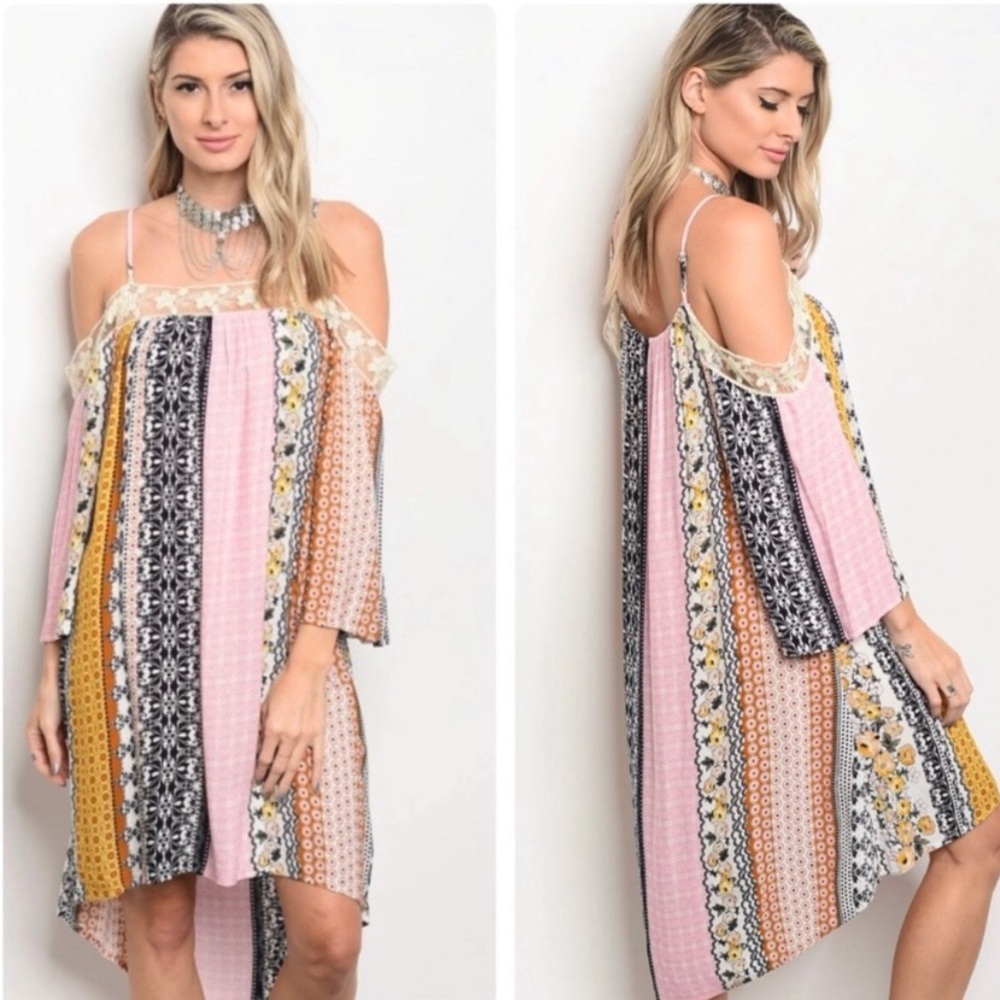 Tassels and Lace Cold Shoulder Boho dress
